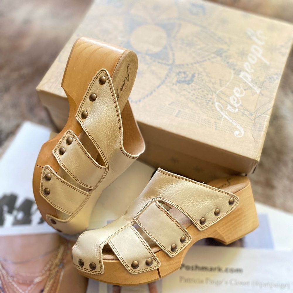 Free People Fisherman Leather Wooden Clog Mules, size 39 / 8.5 - Picture 7 of 15